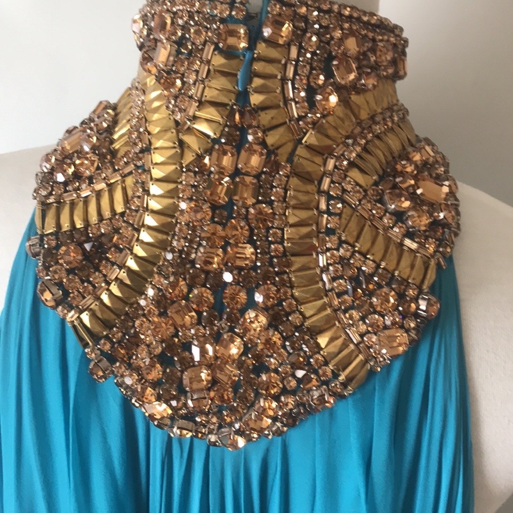 ALEXANDER MCQUEEN Dress NWT Turquoise Chiffon w/Bronze Swarovski Size 42 US 8-10 - Picture 14 of 17